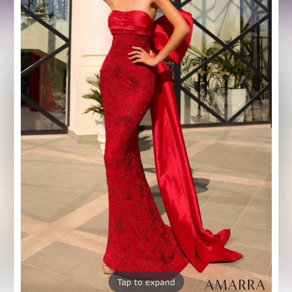 AMARRA RED BOW DRESS FITTED GOWN - Picture 1 of 3